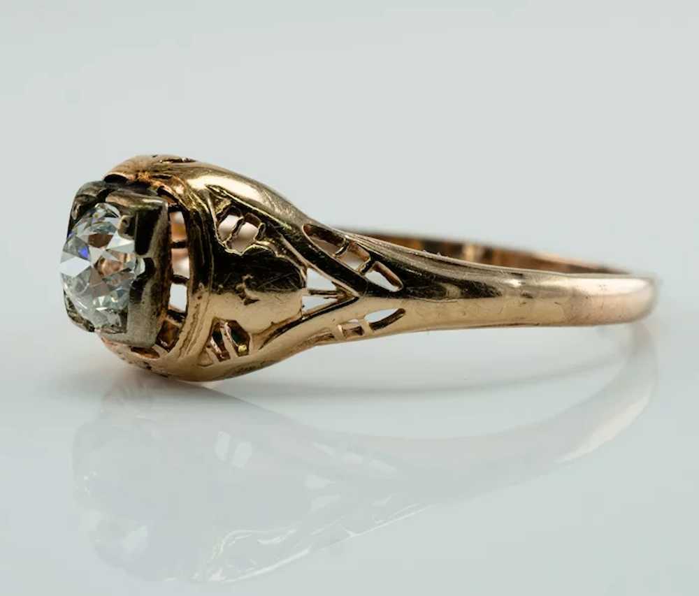 Antique Old Mine Cut .40ct Diamond 14K Gold Ring … - image 5