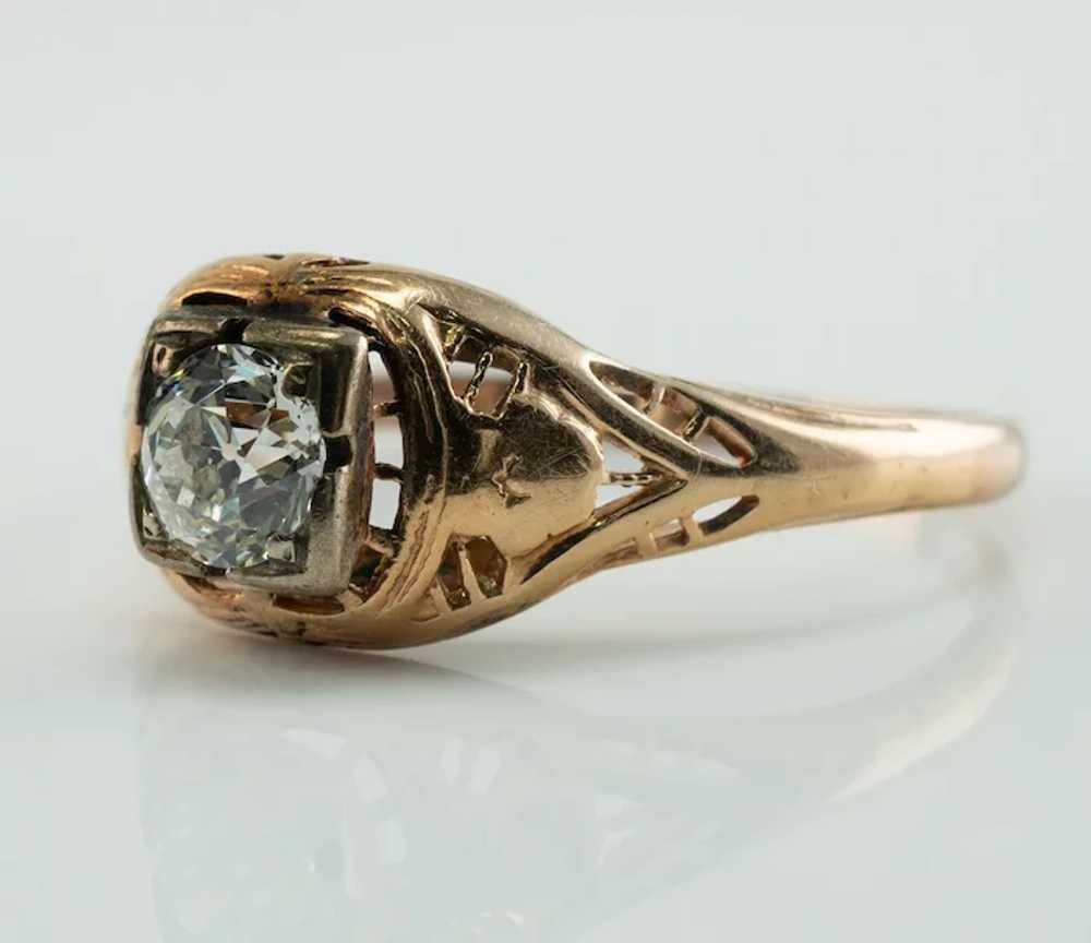 Antique Old Mine Cut .40ct Diamond 14K Gold Ring … - image 6