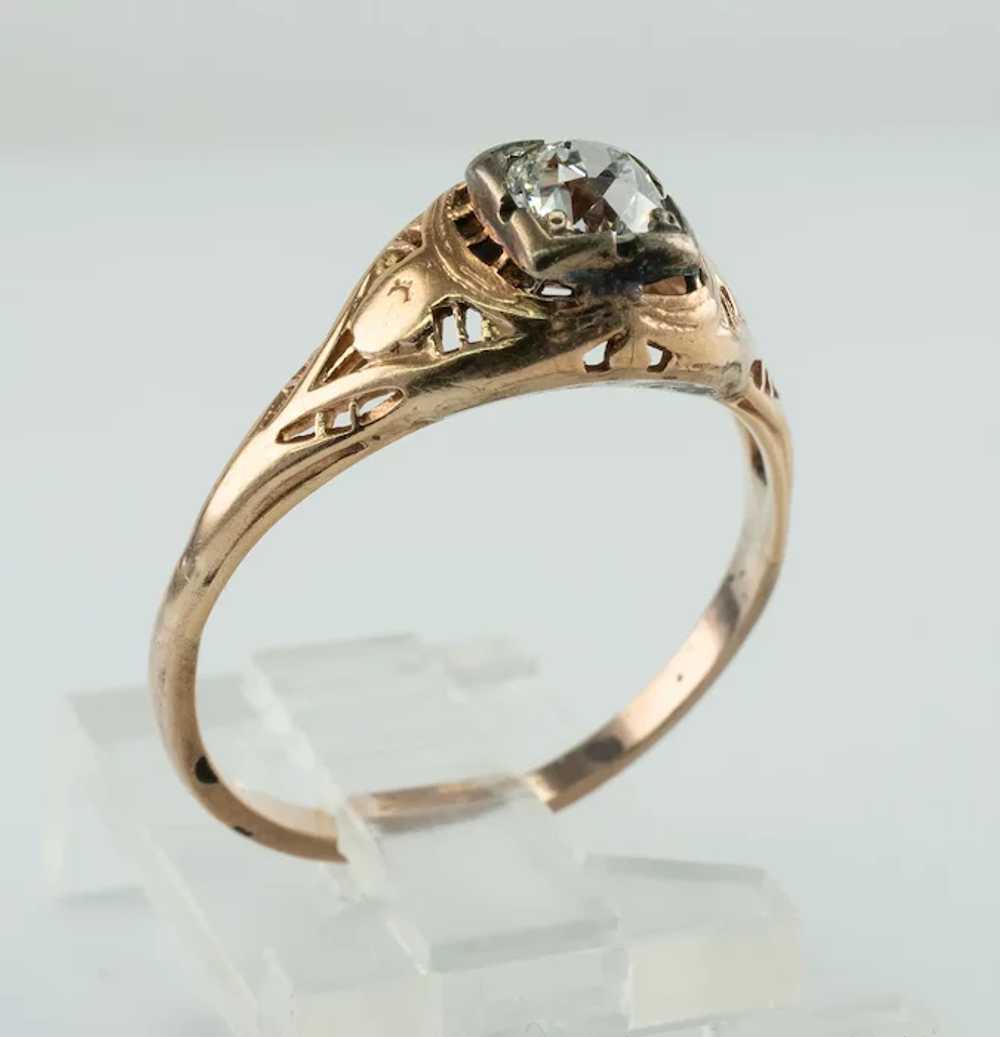 Antique Old Mine Cut .40ct Diamond 14K Gold Ring … - image 8