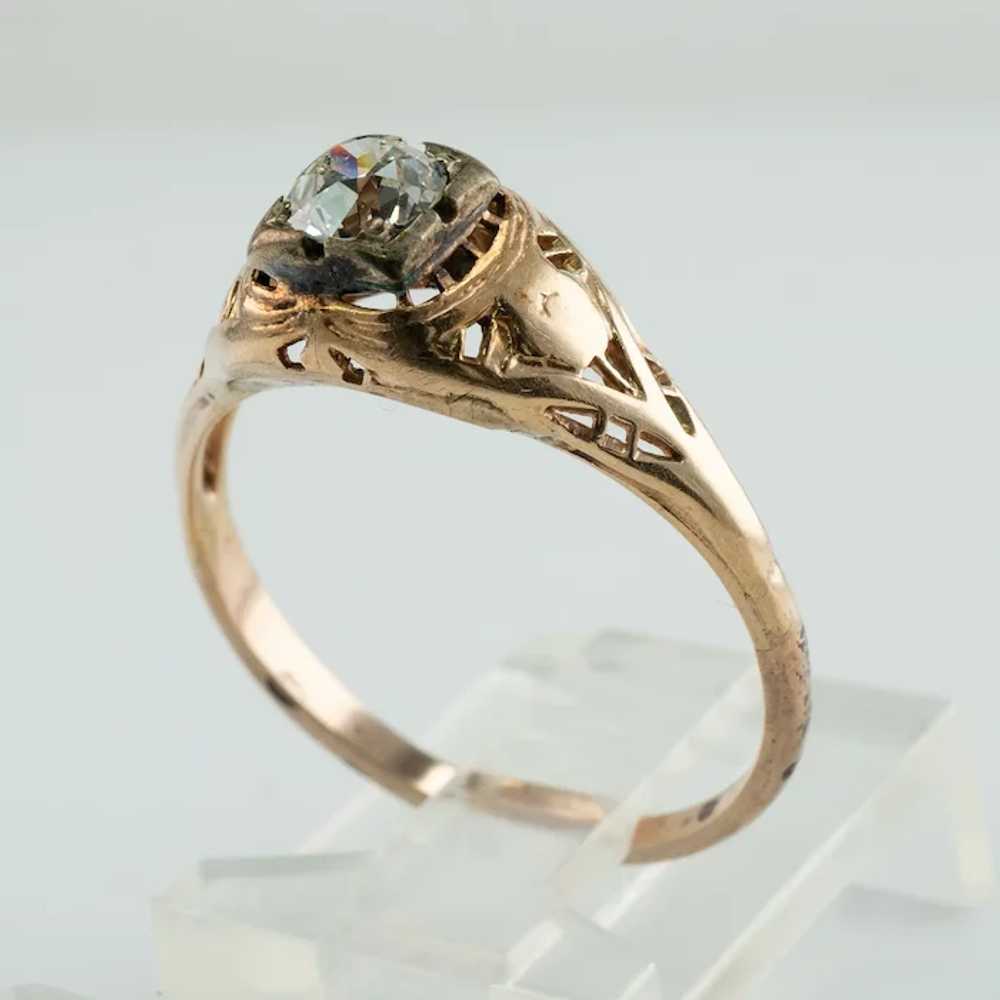 Antique Old Mine Cut .40ct Diamond 14K Gold Ring … - image 9