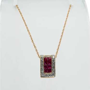 Natural Ruby Diamond Pendant Slide 14K Gold - image 1