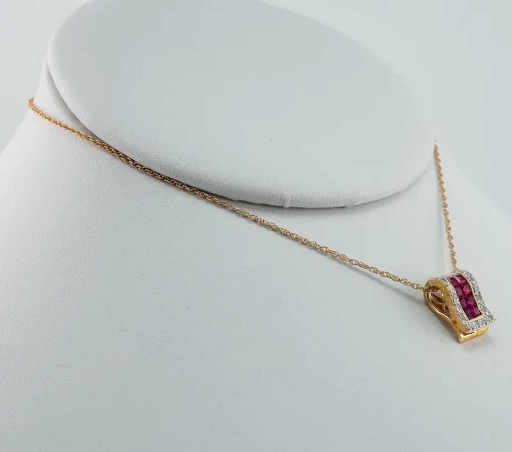 Natural Ruby Diamond Pendant Slide 14K Gold - image 2