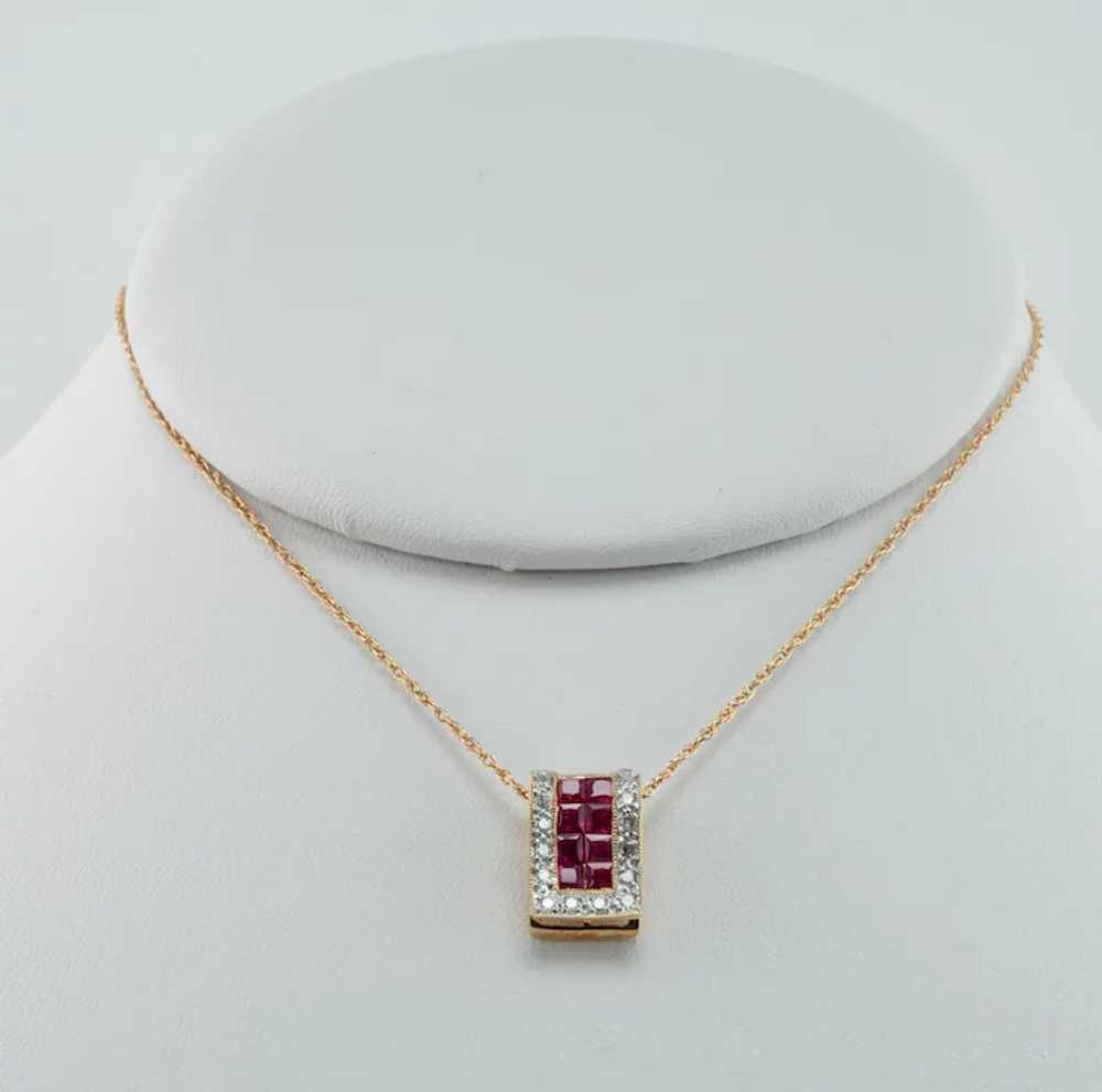 Natural Ruby Diamond Pendant Slide 14K Gold - image 3