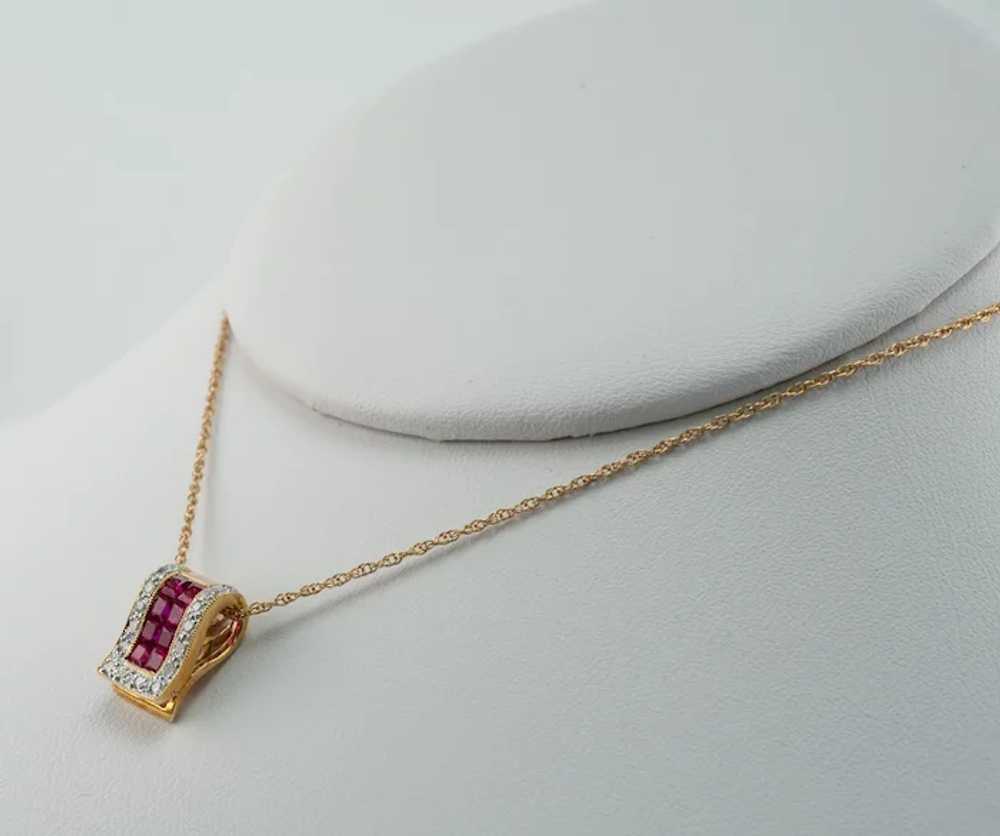 Natural Ruby Diamond Pendant Slide 14K Gold - image 4