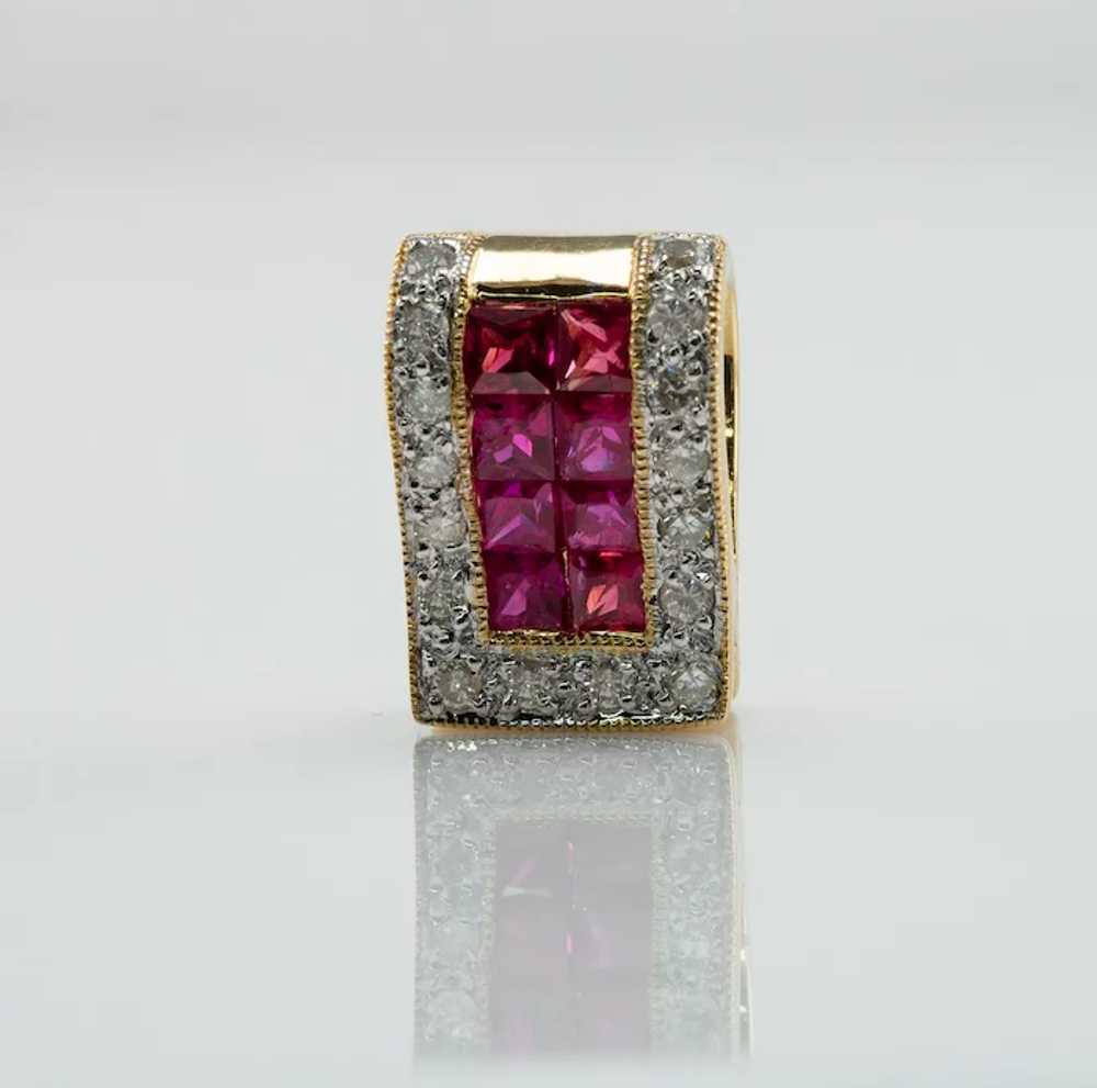 Natural Ruby Diamond Pendant Slide 14K Gold - image 5