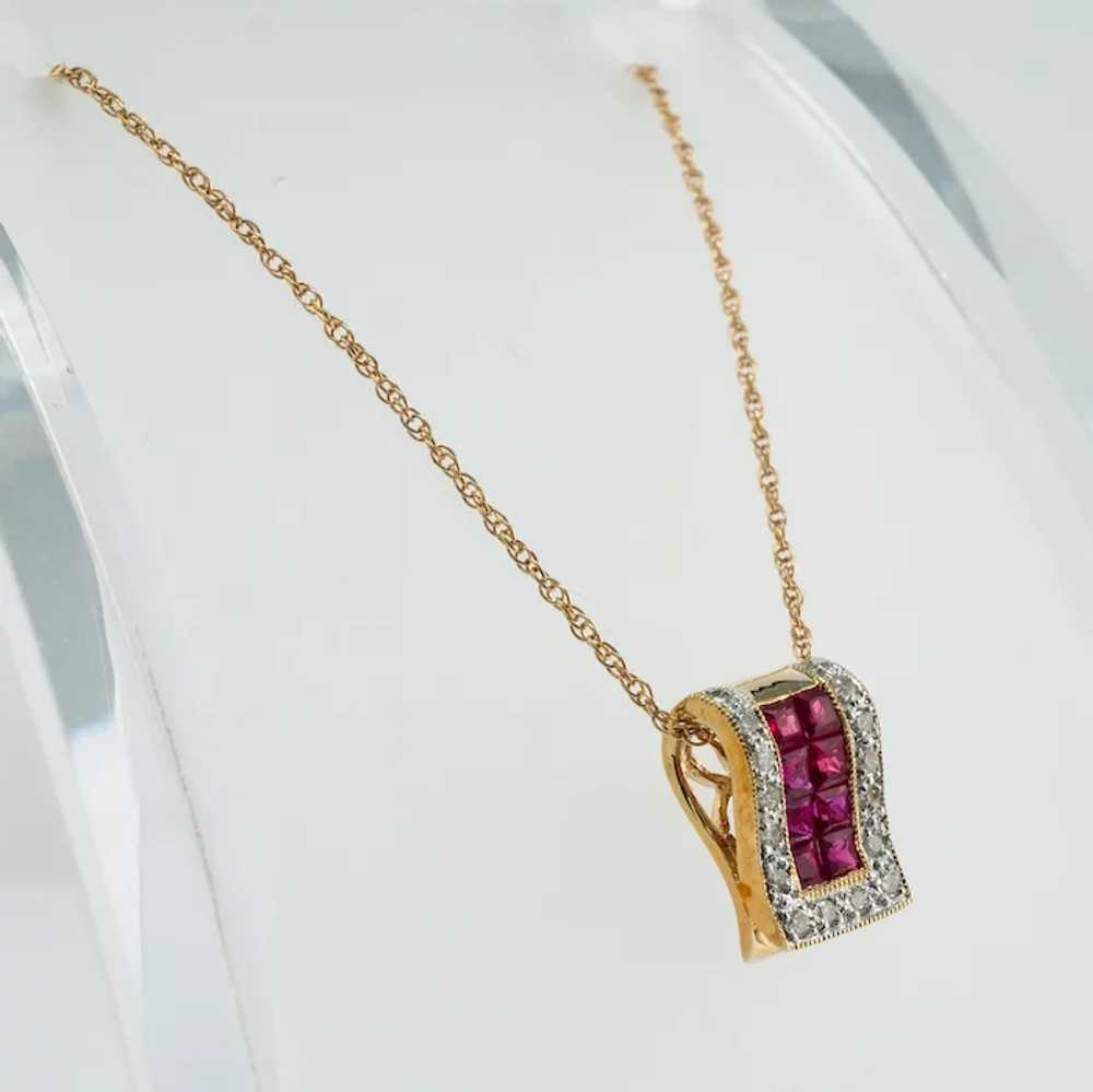 Natural Ruby Diamond Pendant Slide 14K Gold - image 8