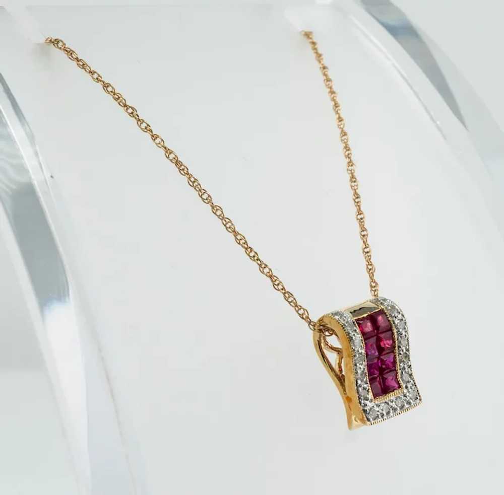 Natural Ruby Diamond Pendant Slide 14K Gold - image 9