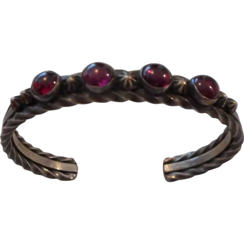 Navajo Sterling Silver Garnet Vintage Bracelet - image 1