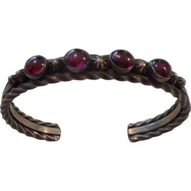 Navajo Sterling Silver Garnet Vintage Bracelet - image 1