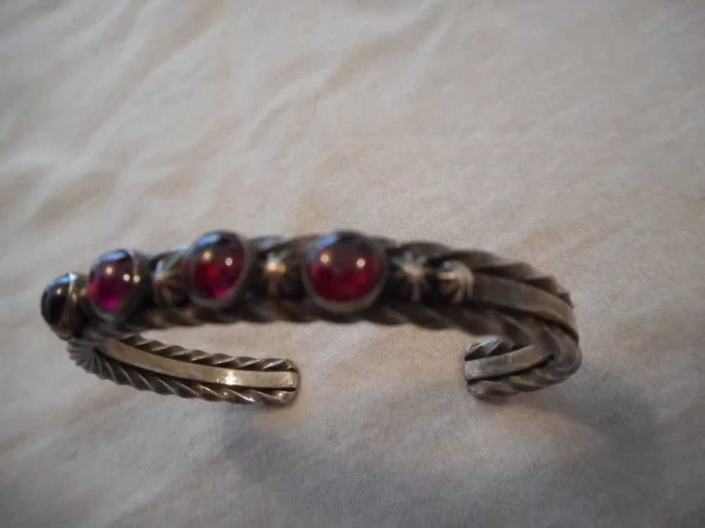 Navajo Sterling Silver Garnet Vintage Bracelet - image 2