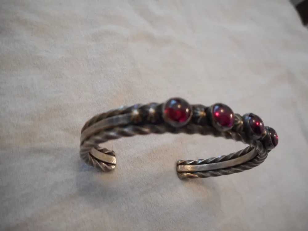 Navajo Sterling Silver Garnet Vintage Bracelet - image 4