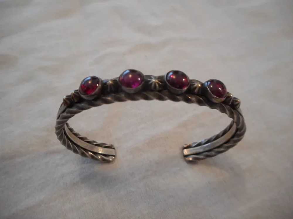 Navajo Sterling Silver Garnet Vintage Bracelet - image 6