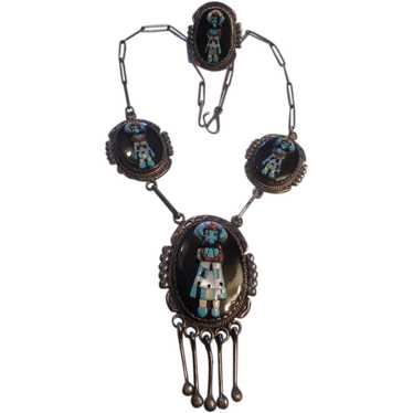 Zuni Mosaic Inlay Vintage Necklace and Ring - image 1