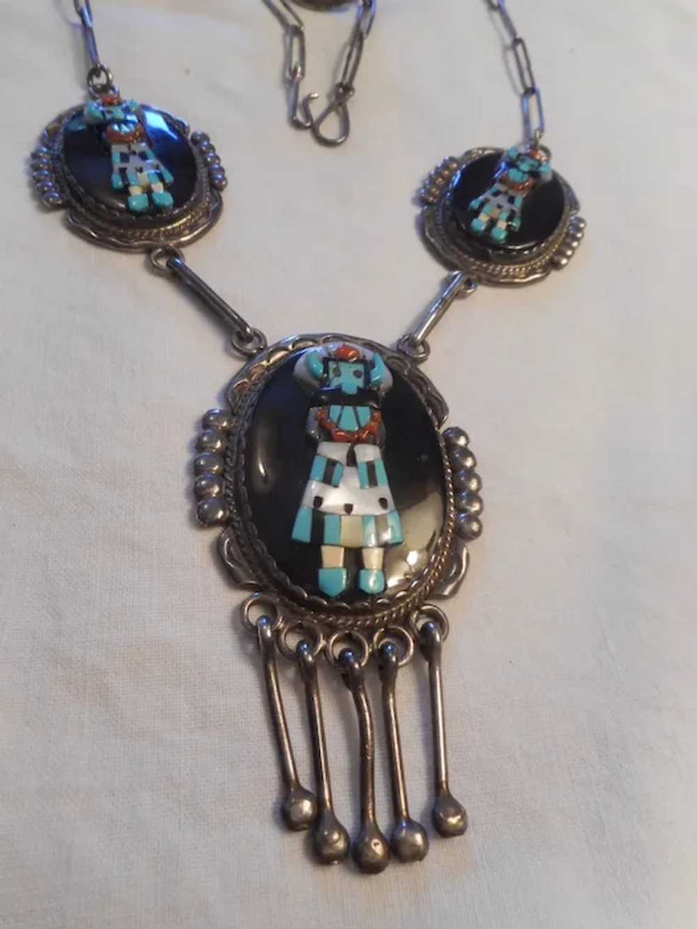 Zuni Mosaic Inlay Vintage Necklace and Ring - image 2
