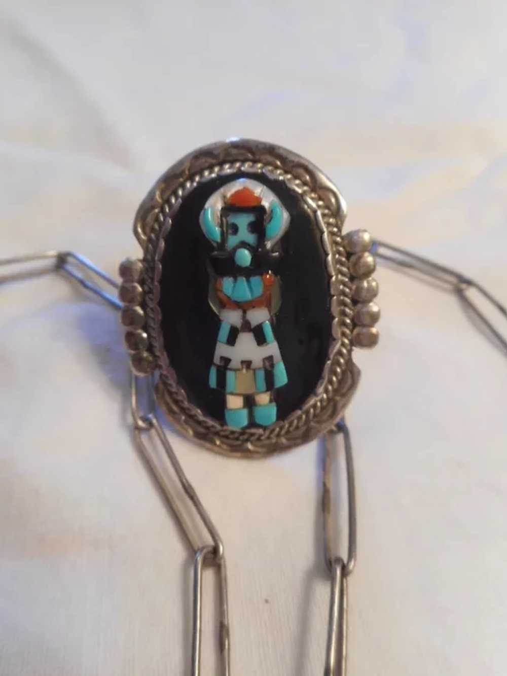 Zuni Mosaic Inlay Vintage Necklace and Ring - image 5