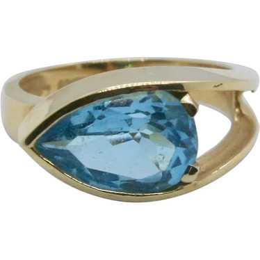 14k Gold Pear Shaped Blue Topaz Ring-Size 6.5 - image 1