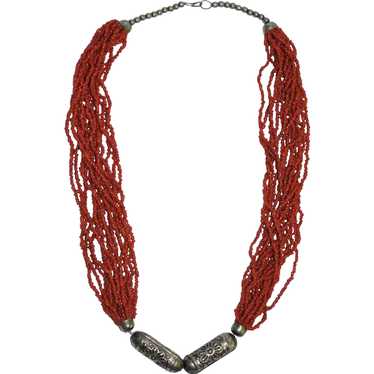 Tribal Red Coral/Silver  Multi -Strand Torsade To… - image 1