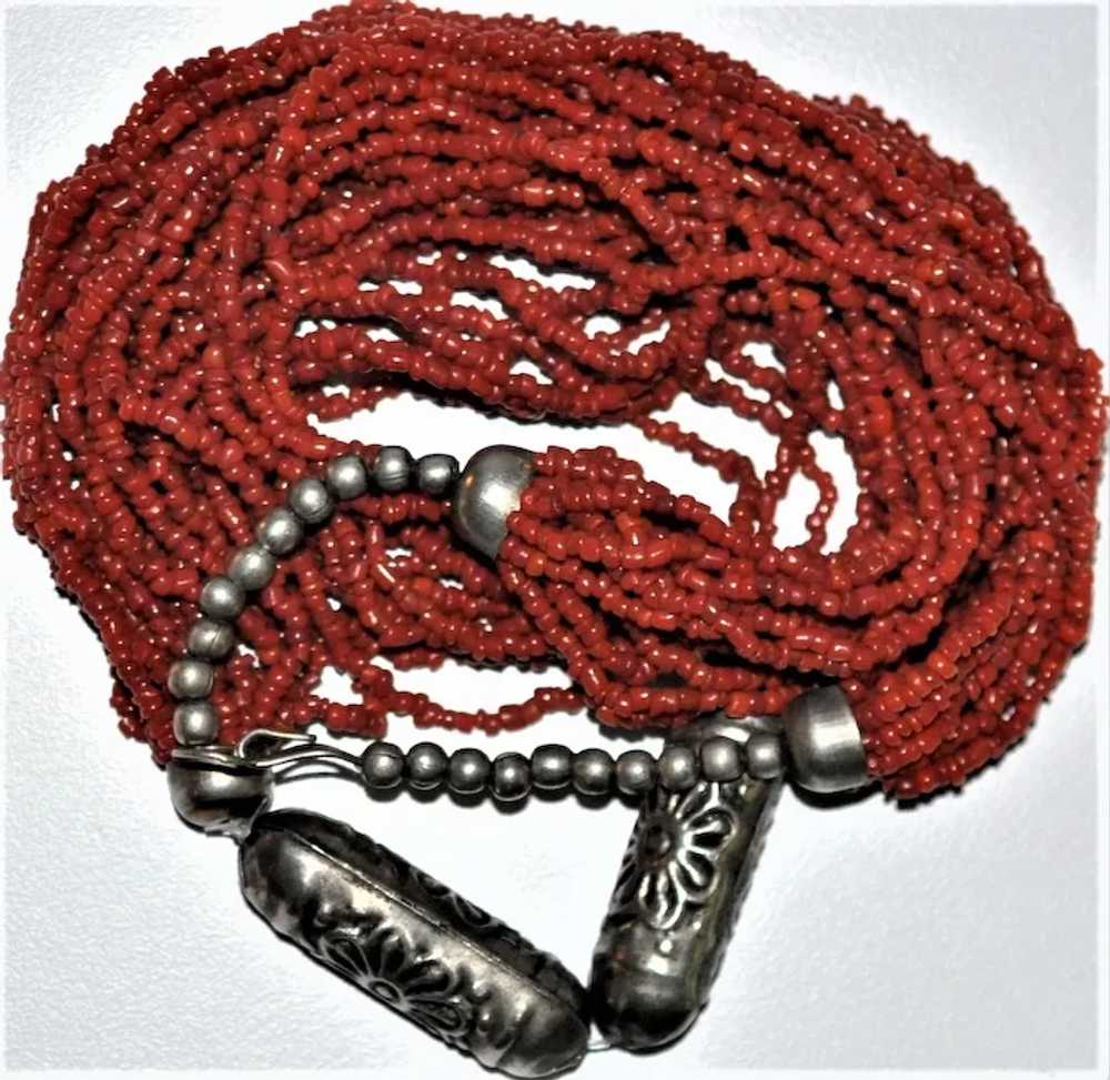 Tribal Red Coral/Silver  Multi -Strand Torsade To… - image 2