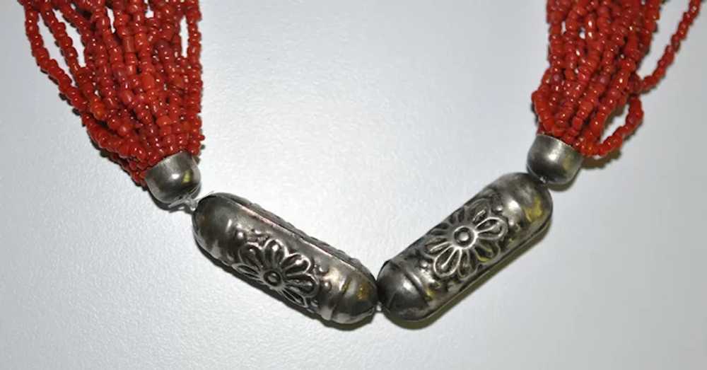 Tribal Red Coral/Silver  Multi -Strand Torsade To… - image 4