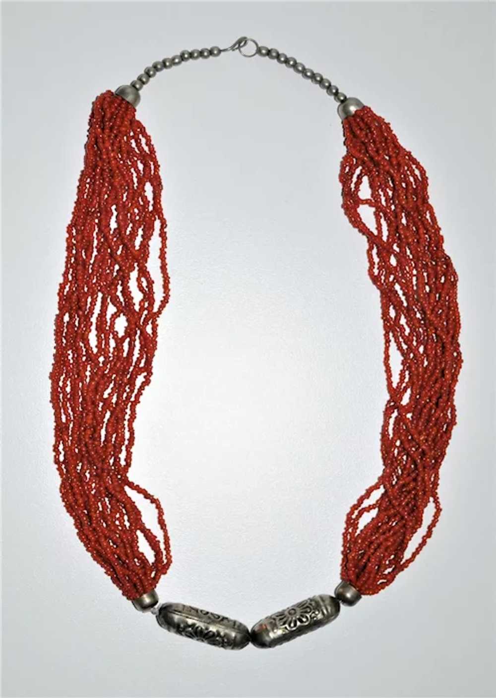 Tribal Red Coral/Silver  Multi -Strand Torsade To… - image 7