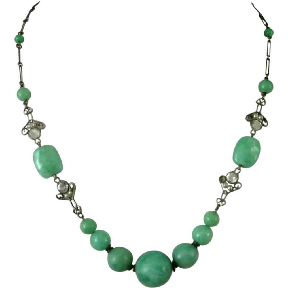 Antique Louis Rousselet Drop Necklace Green Glass Beautiful 