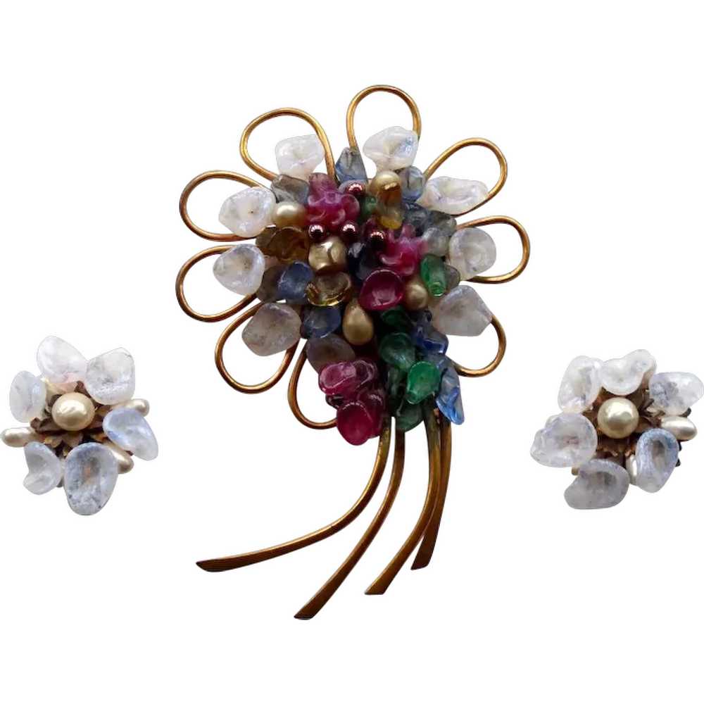 Vintage Handmade Necklace by Louis Rousselet Paris 1950s Silver Rose Faux Pearls