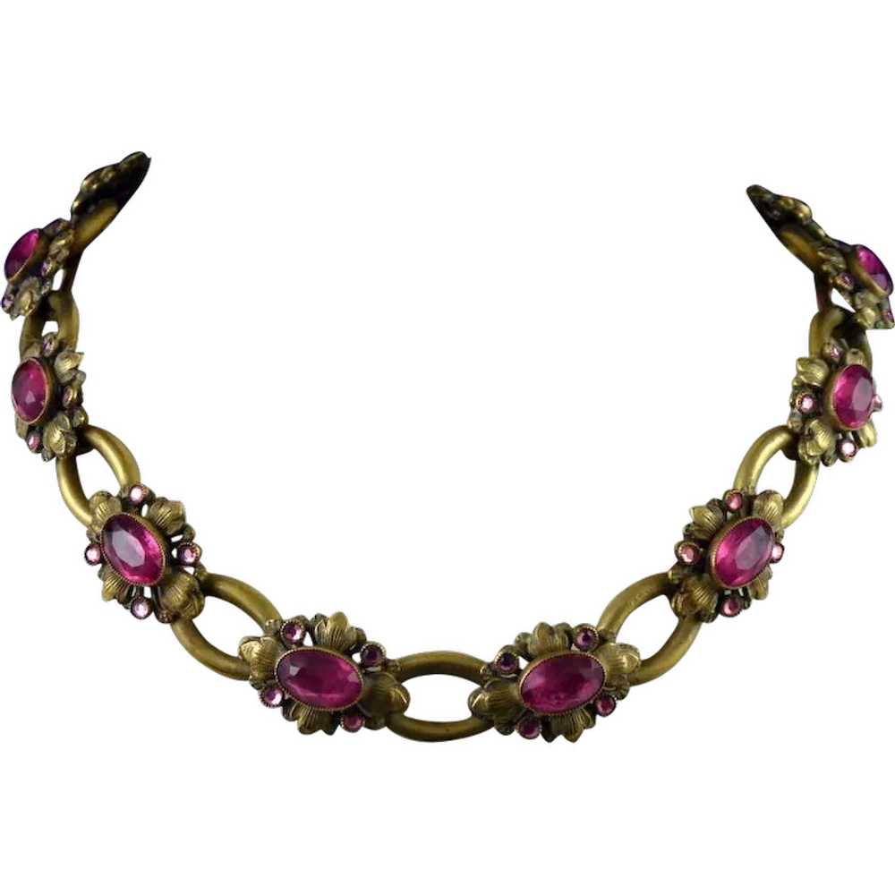 Antique Czech Brass and Rhinestone Necklace - image 1