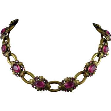 Antique Czech Brass and Rhinestone Necklace - image 1