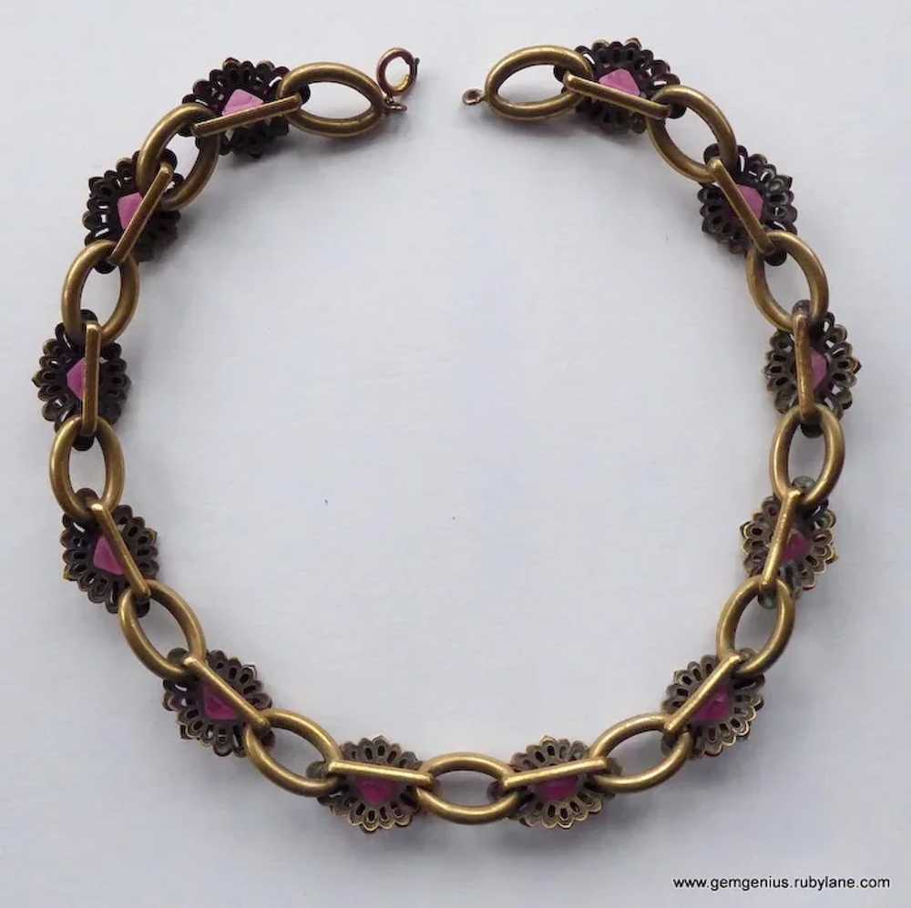 Antique Czech Brass and Rhinestone Necklace - image 3