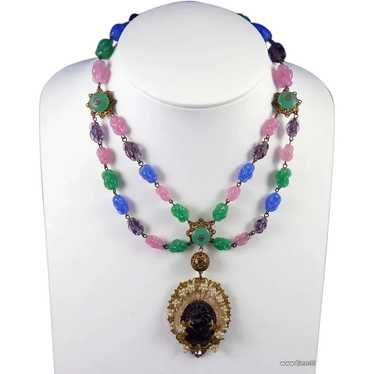 Haskell Style Gilt Metal and Art Glass Necklace - image 1