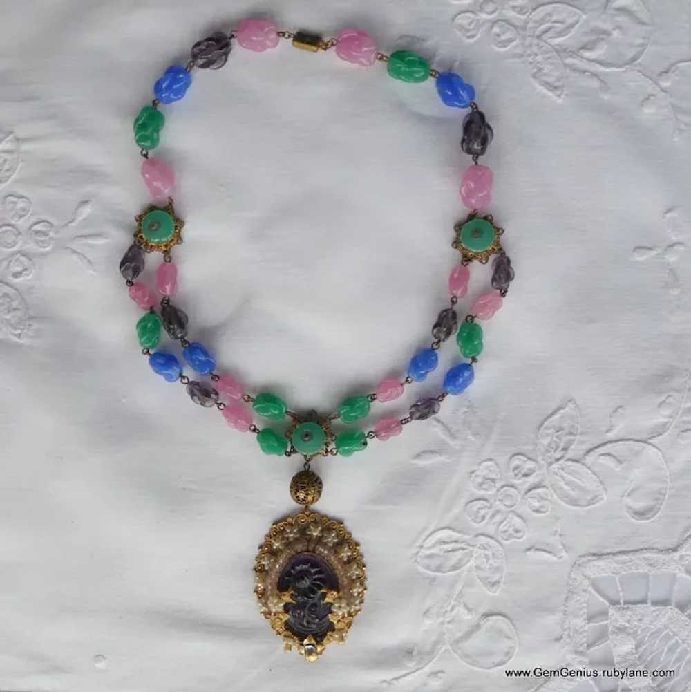 Haskell Style Gilt Metal and Art Glass Necklace - image 2