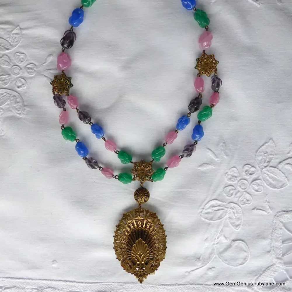 Haskell Style Gilt Metal and Art Glass Necklace - image 3