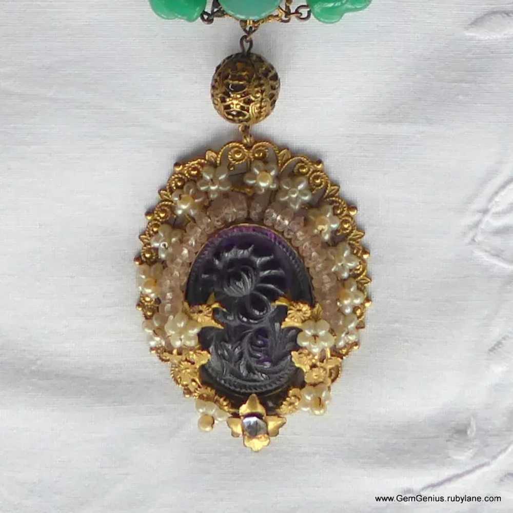 Haskell Style Gilt Metal and Art Glass Necklace - image 4