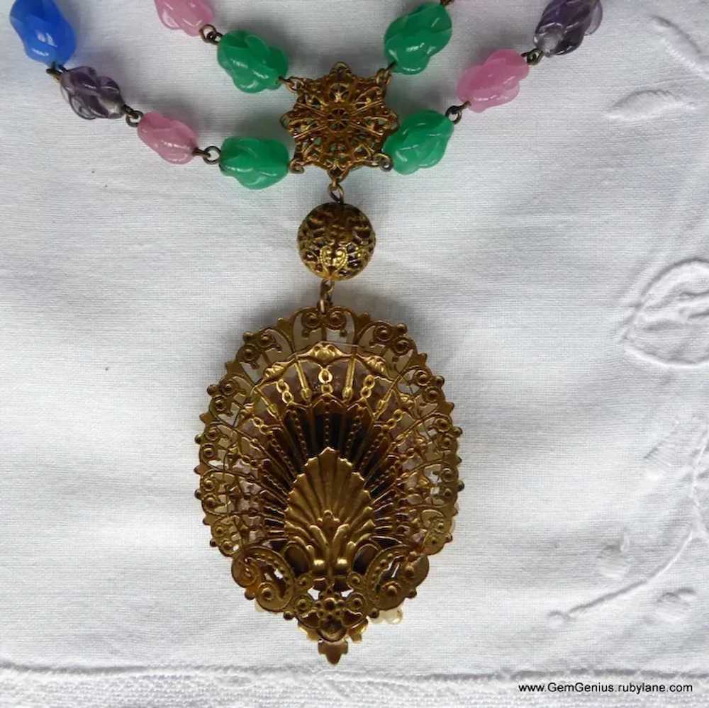 Haskell Style Gilt Metal and Art Glass Necklace - image 5