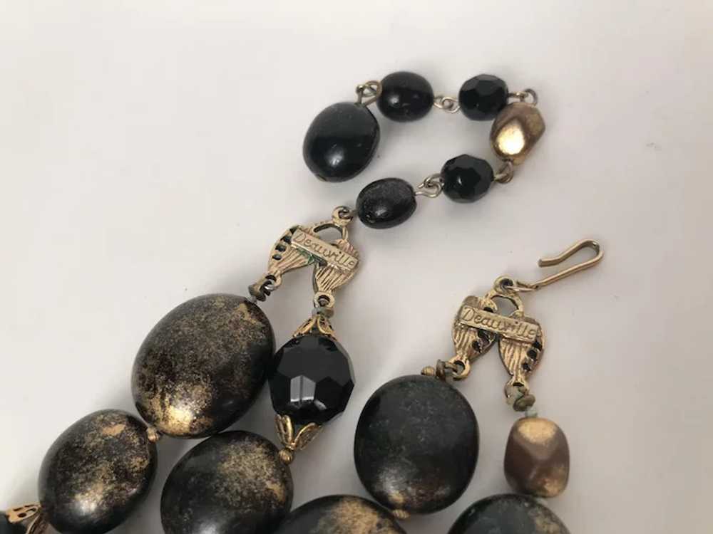 Vintage Necklace & Earrings Signed Deuville Black… - image 3