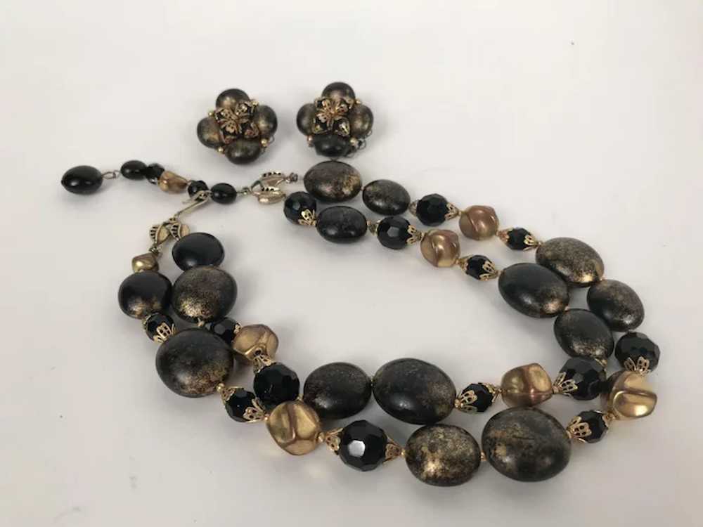 Vintage Necklace & Earrings Signed Deuville Black… - image 6