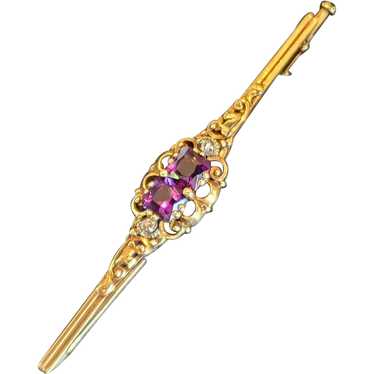 Antique amethyst and diamond bar brooch - image 1