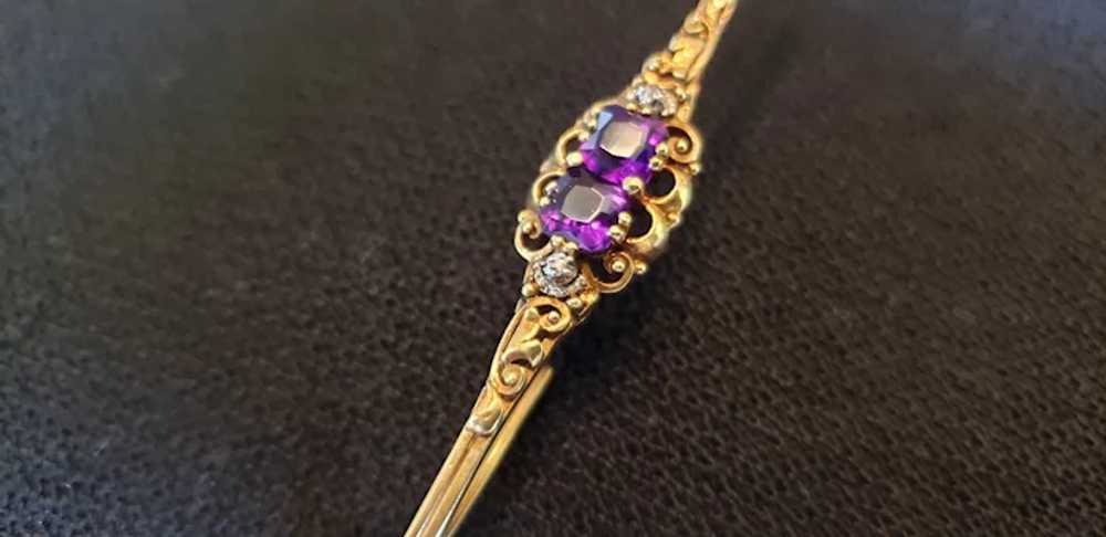 Antique amethyst and diamond bar brooch - image 2