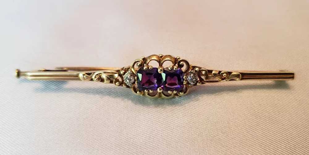 Antique amethyst and diamond bar brooch - image 3