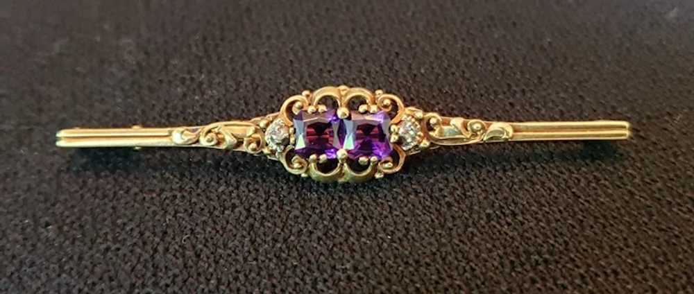 Antique amethyst and diamond bar brooch - image 4