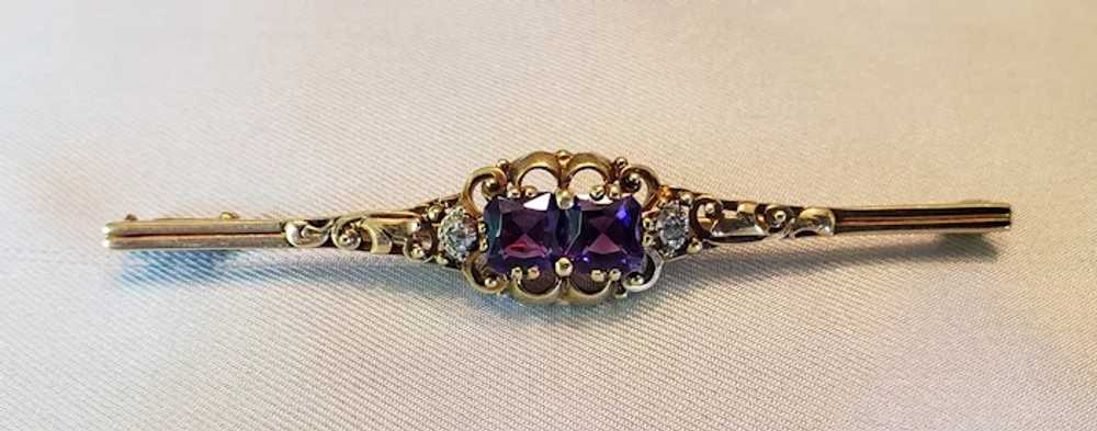 Antique amethyst and diamond bar brooch - image 5