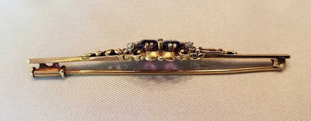 Antique amethyst and diamond bar brooch - image 6