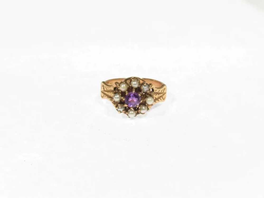 Antique Amethyst and Seed Pearl Gold Ring - image 2