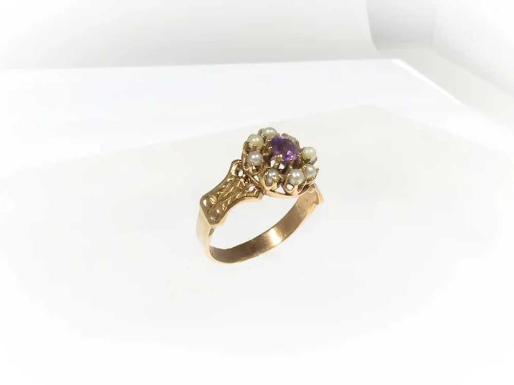 Antique Amethyst and Seed Pearl Gold Ring - image 3