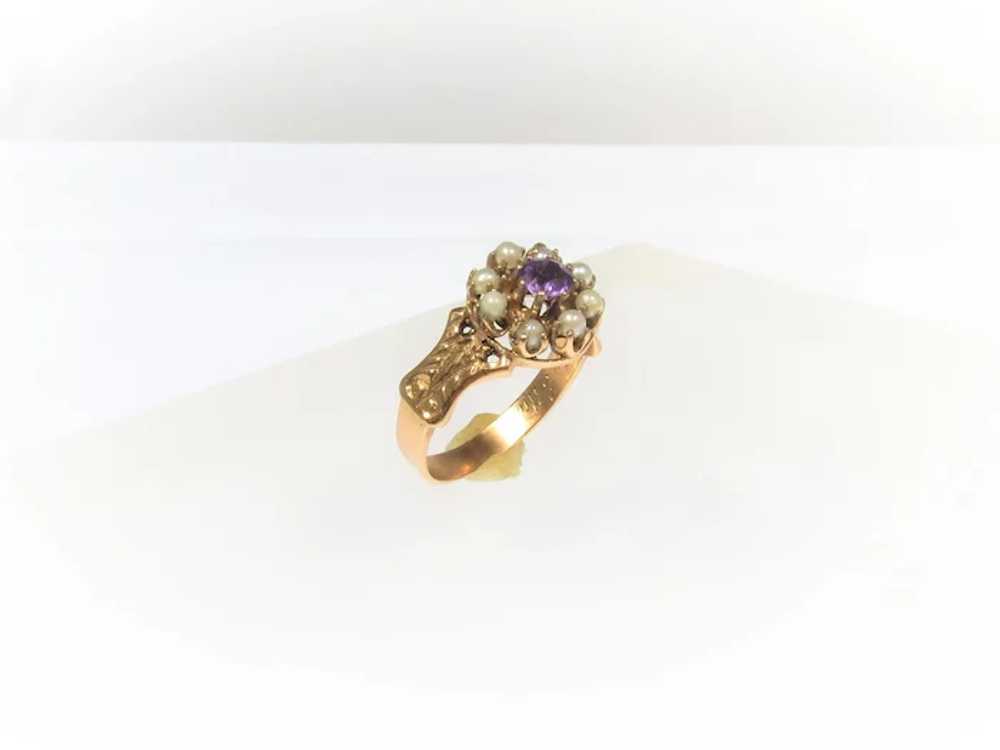 Antique Amethyst and Seed Pearl Gold Ring - image 6