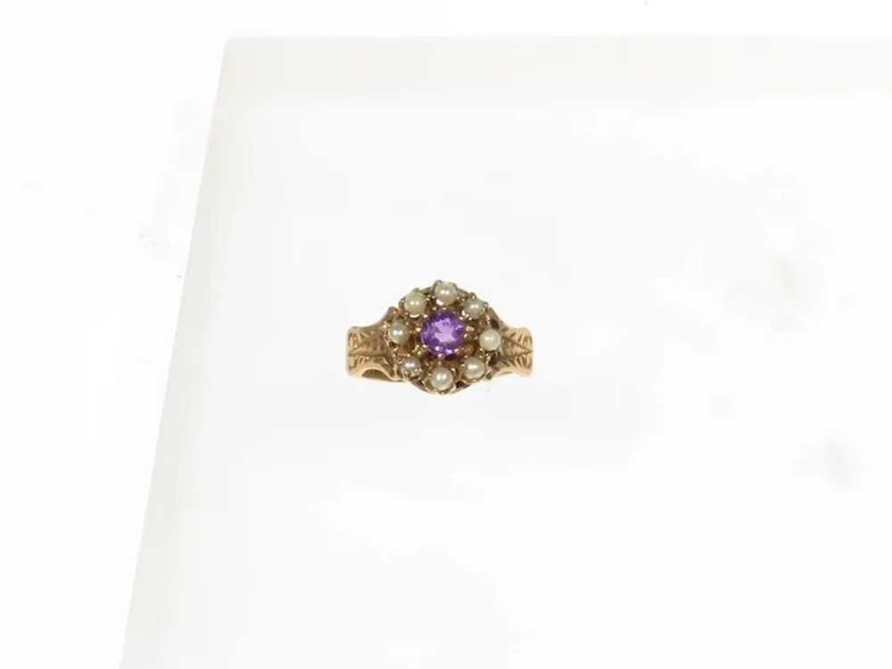 Antique Amethyst and Seed Pearl Gold Ring - image 8