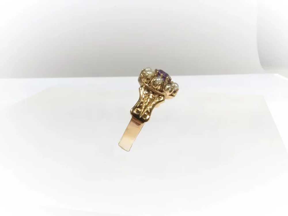 Antique Amethyst and Seed Pearl Gold Ring - image 9