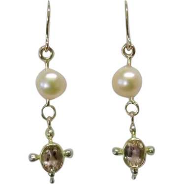 Morganite and Pearl drop earrings - image 1