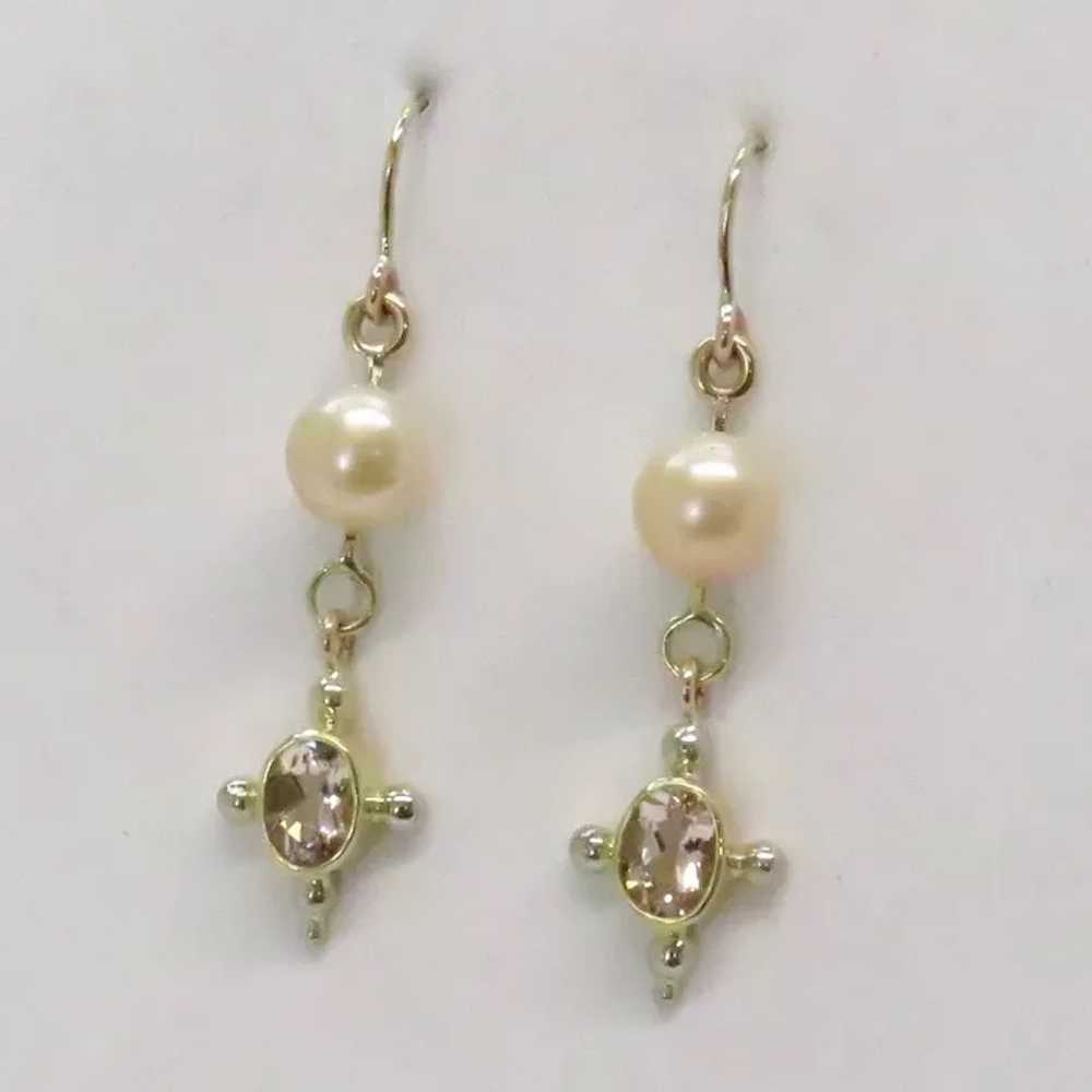 Morganite and Pearl drop earrings - image 2