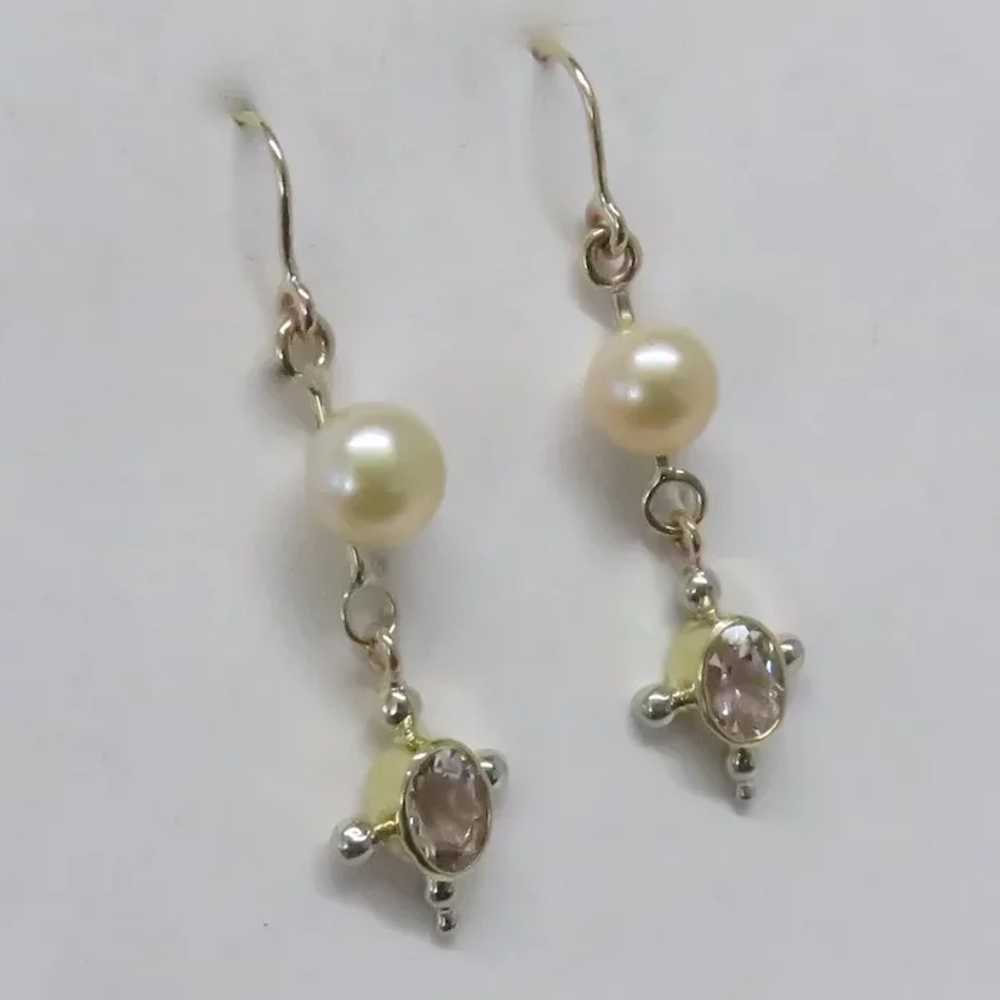 Morganite and Pearl drop earrings - image 3